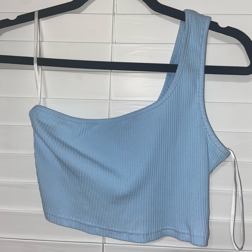 Shein One shoulder Blue Crop Top